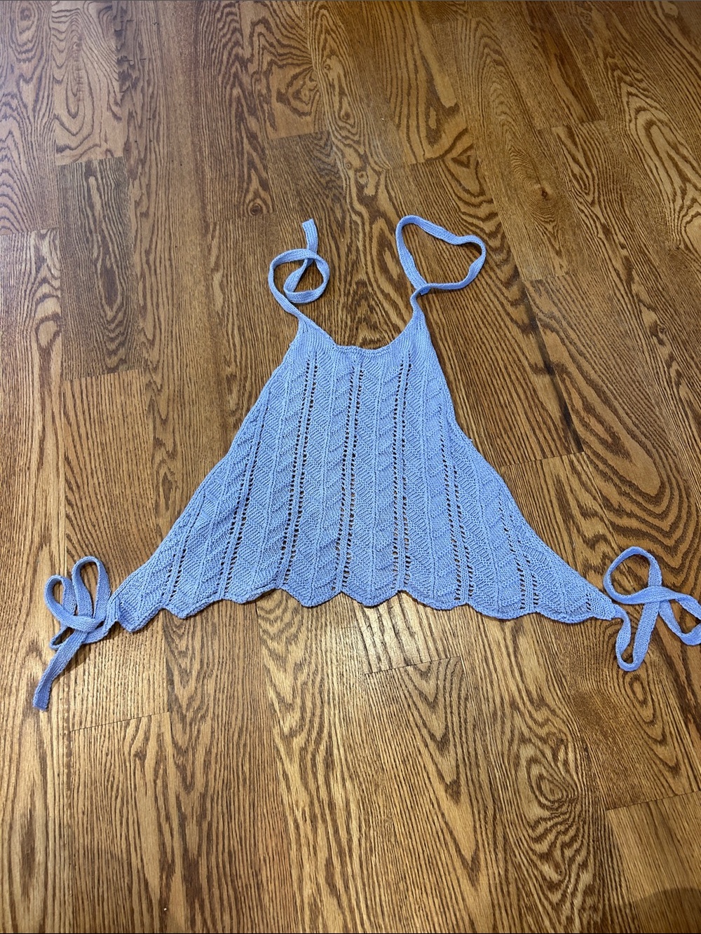 Light Blue Knit Halter Tie-Top for Women